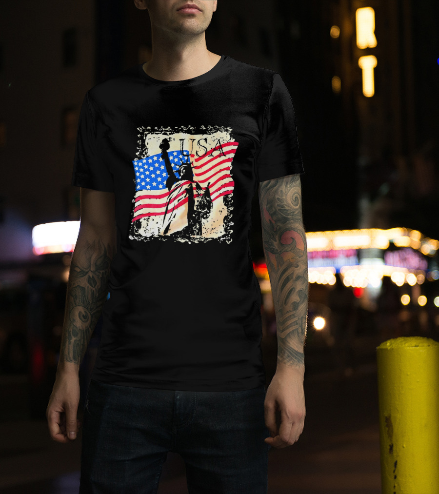 USA Statue Of Liberty American Flag T-Shirt