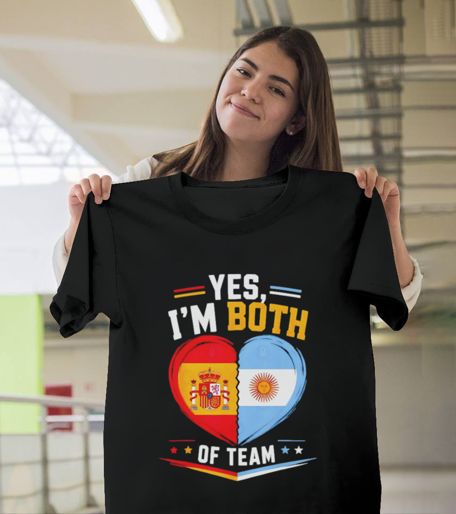 Yes I'm Both Team Spain And Argentina Heart Flags T-Shirt
