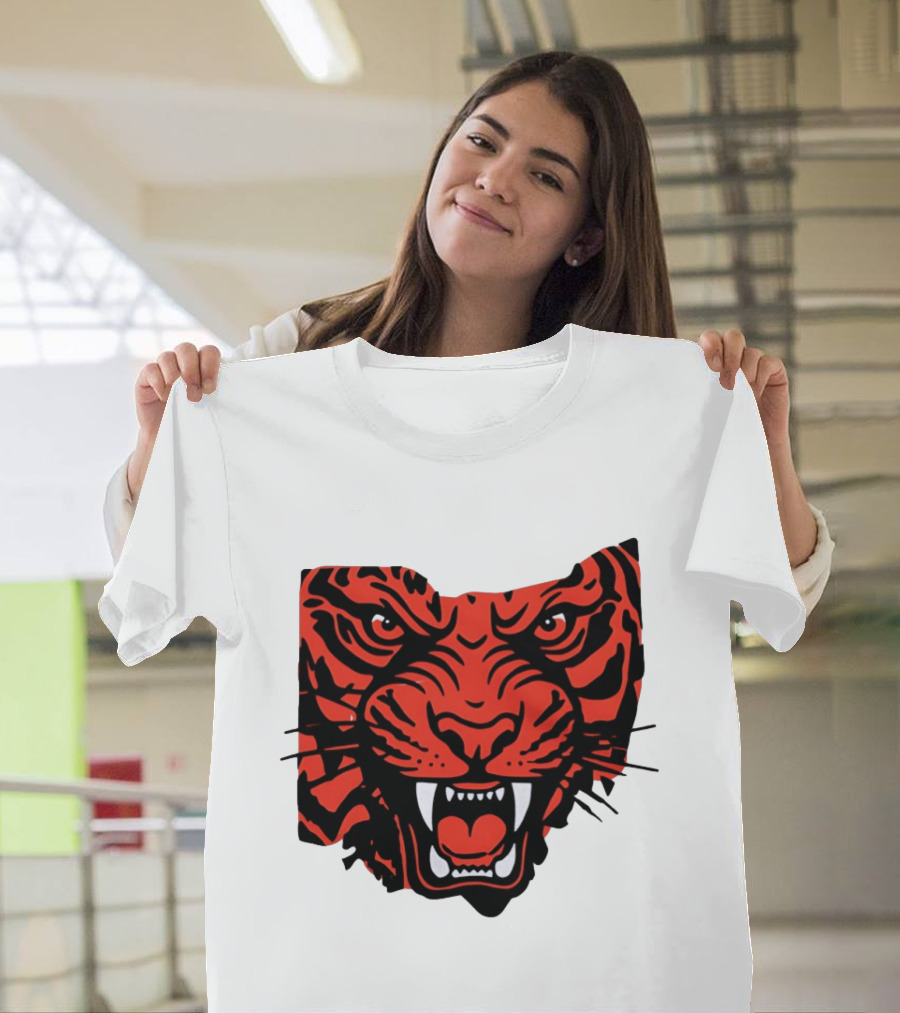 Aggressive Tiger Face Big Cat Animal Fierce Red And Black Tiger Head T-Shirt