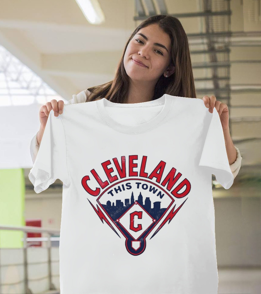 Cleveland Guardians This Town Baseball MLB Skyline Pitch Shape T-Shirt