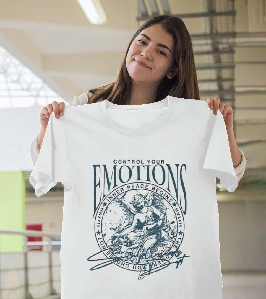 Control Your Emotions Inner Peace Begins Graphic Text Circle Motif T-Shirt