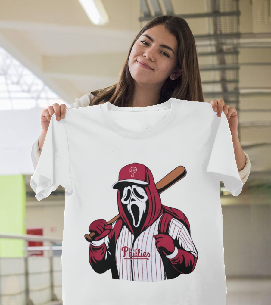Philadelphia Phillies Ghostface Scream Baseball Horror Movie T-Shirt