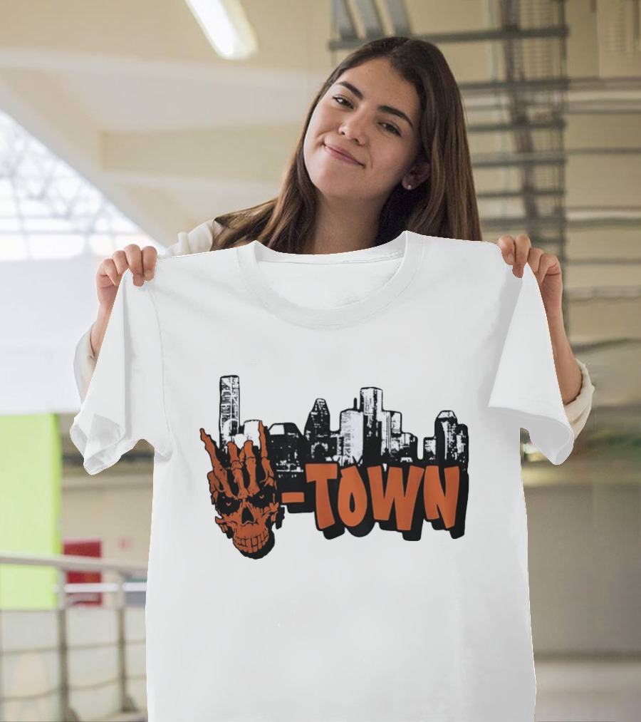 H Town Skull Skyline Houston Texas T-Shirt