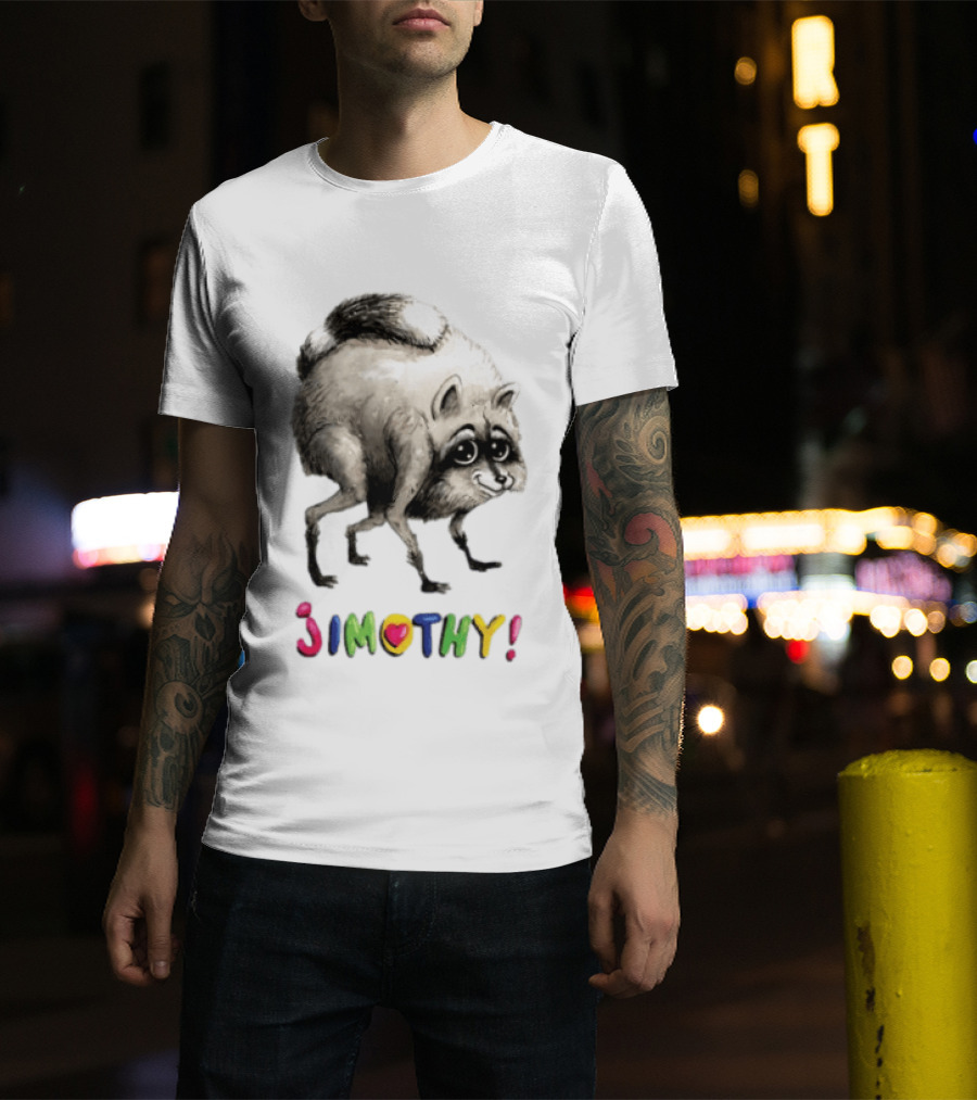 Jimothy Raccoon Rainbow Text Playful T-Shirt