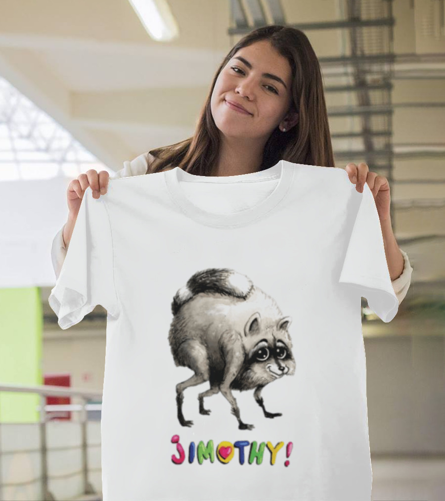 Jimothy Raccoon Rainbow Text Playful T-Shirt