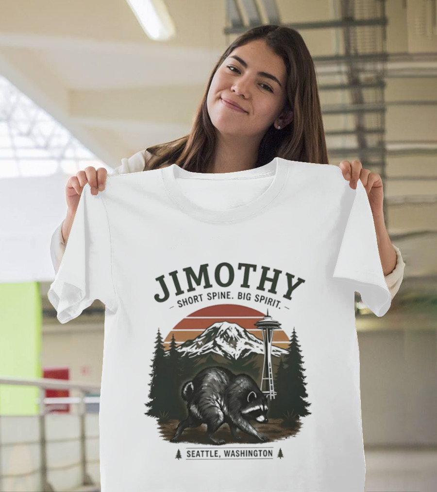 Jimothy Short Spine Big Spirit Bear Seattle Washington Skyline Sunset T-Shirt