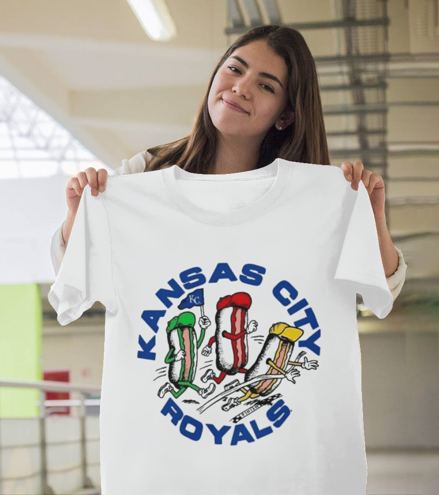 Kansas City Royals Hot Dog Race Mascots With Flag T-Shirt