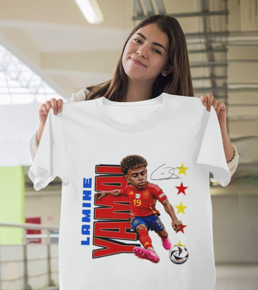 Lamine Yamal No 19 Spain National Team Soccer Star With Signature And Stars T-Shirt