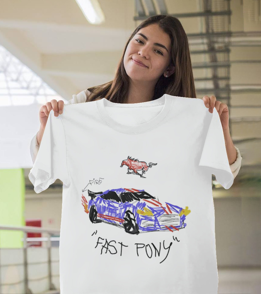 Mustang Fast Pony Fire Muscle Car Racing Sketch T-Shirt