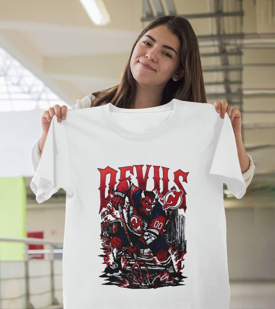 New Jersey Devils Hell On Ice Demon Skating T-Shirt