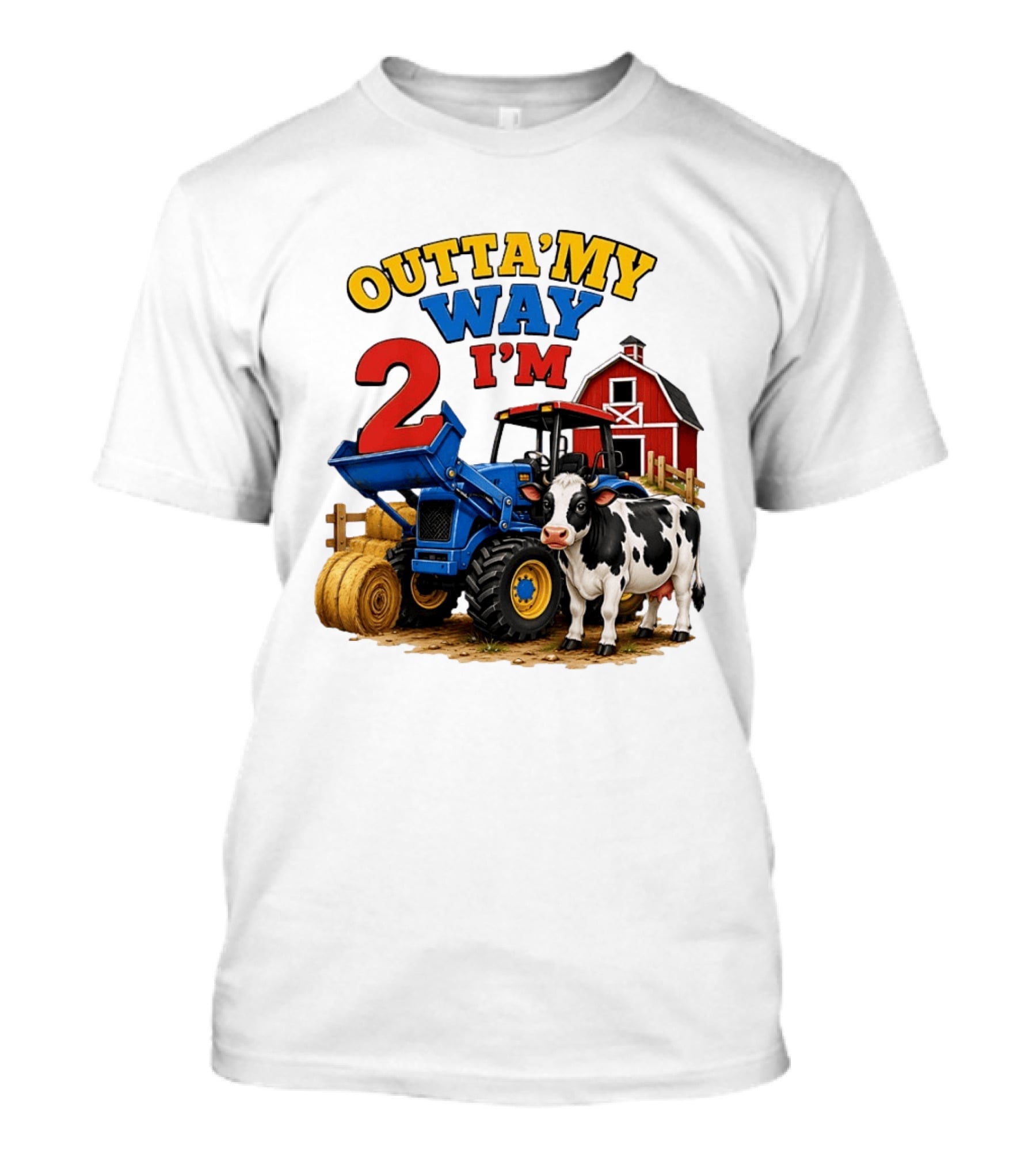 Outta My Way I'm 2 Farm Tractor Birthday Cow Barnyard Party T-Shirt