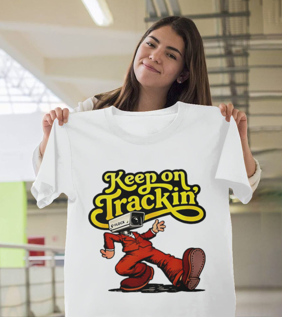 Keep On Trackin' Security Camera Head Person Walking T-Shirt