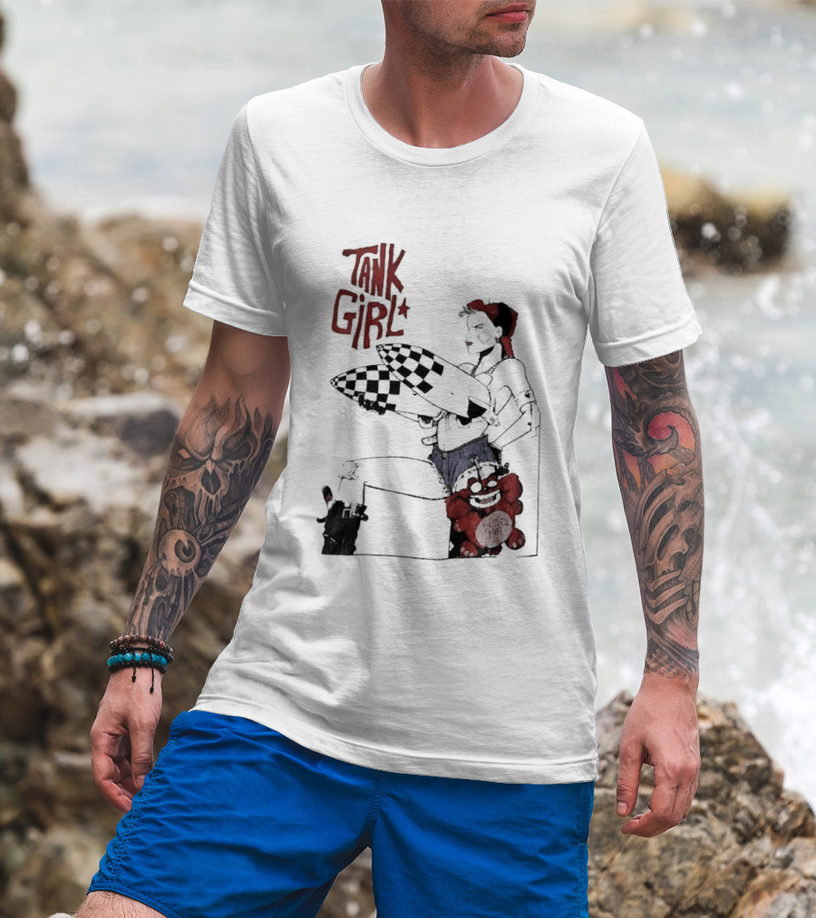 Tank Girl Checkered Missiles Red Text With Plush Toy T-Shirt