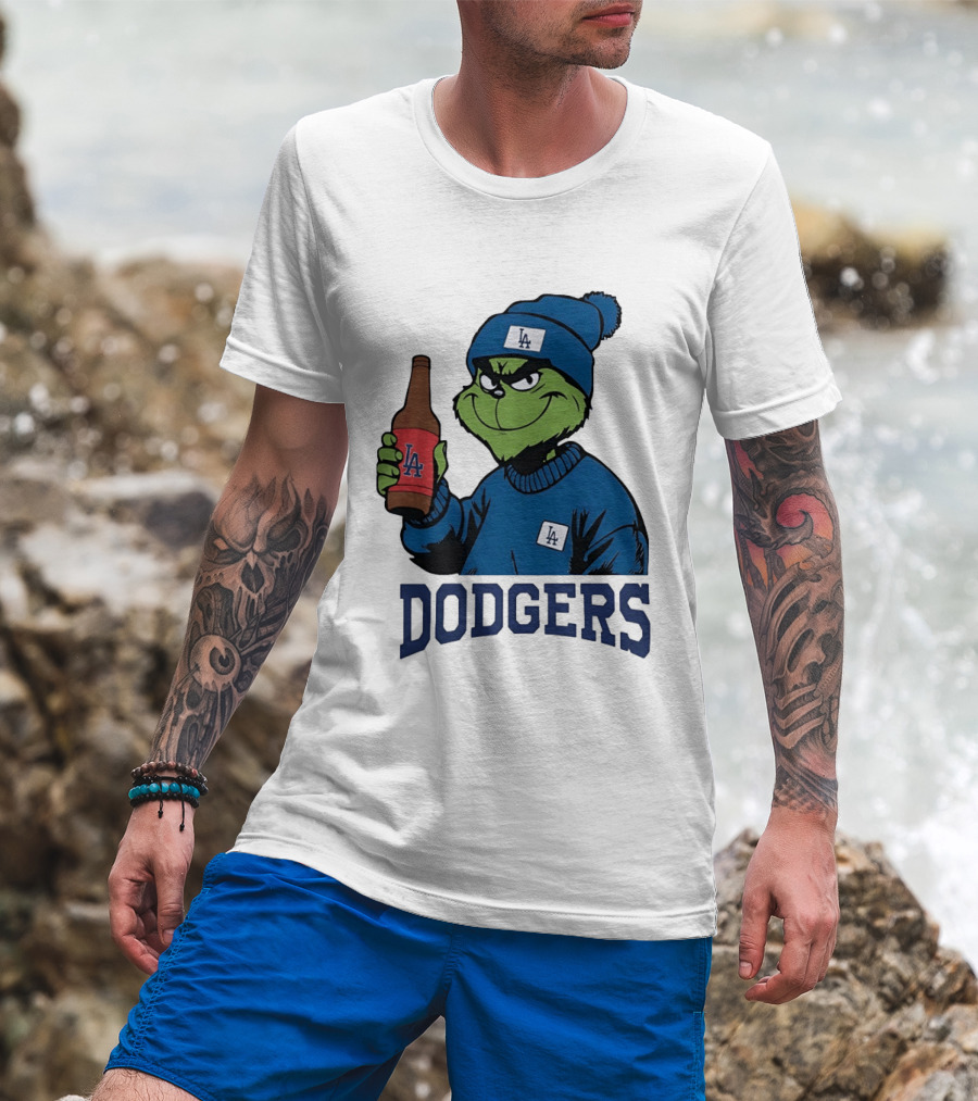 Los Angeles Dodgers MLB Christmas Grinch Beanie And Sweater T-Shirt