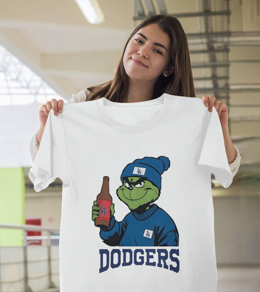 Los Angeles Dodgers MLB Christmas Grinch Beanie And Sweater T-Shirt