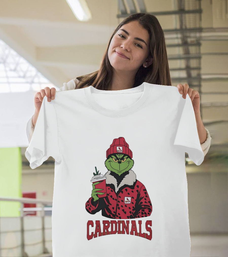 The Grinch In St Louis Cardinals Jacket With Coffee Christmas T-Shirt