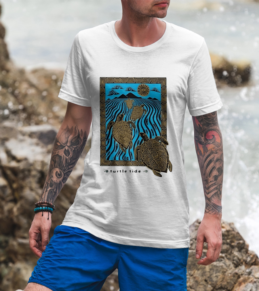 Turtle Tide Ocean Sea Life Coastal Nautical Waves And Sun T-Shirt