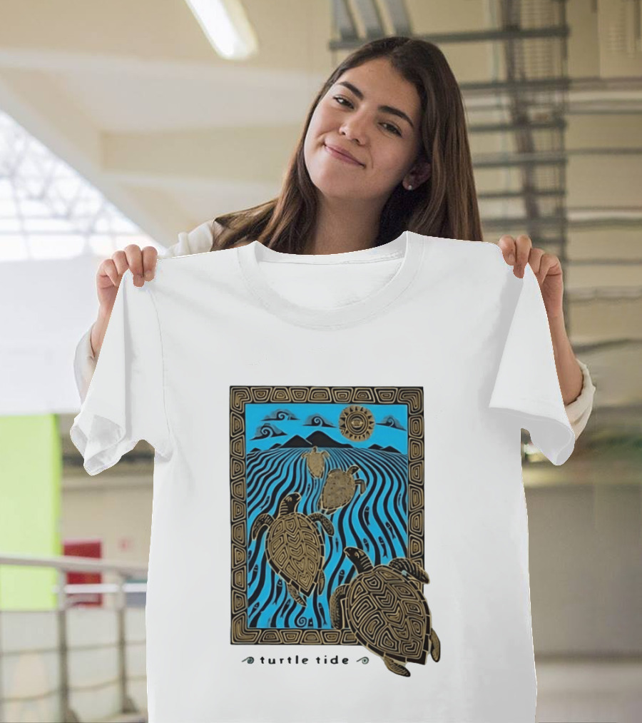 Turtle Tide Ocean Sea Life Coastal Nautical Waves And Sun T-Shirt