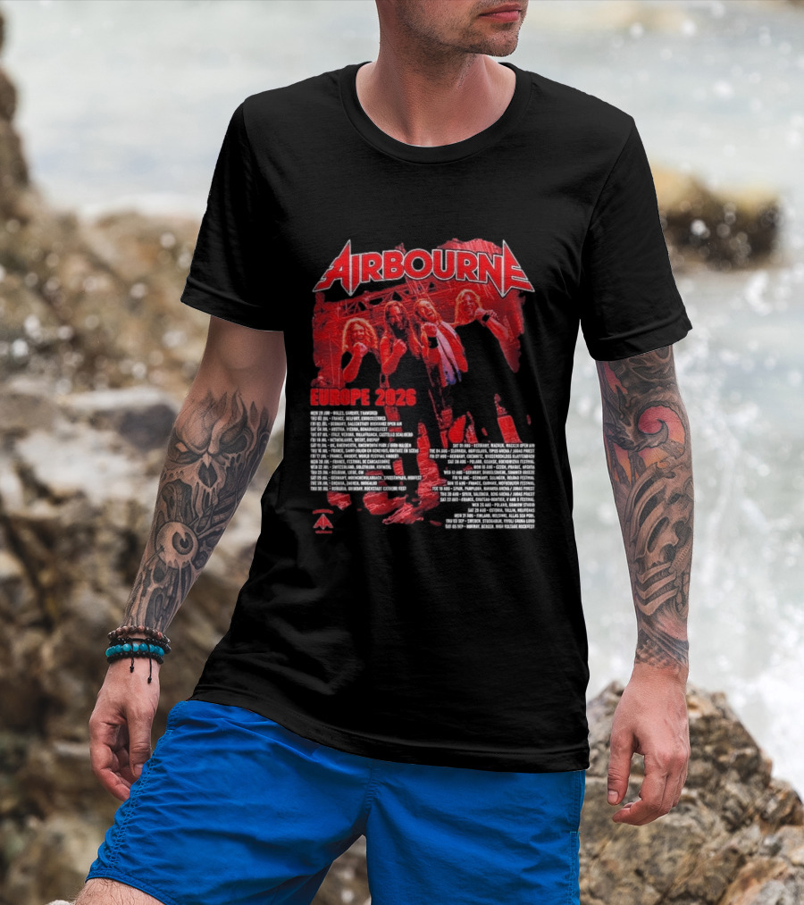 Airbourne Get Gutsy Europe 2026 Tour Dates And Cities T-Shirt