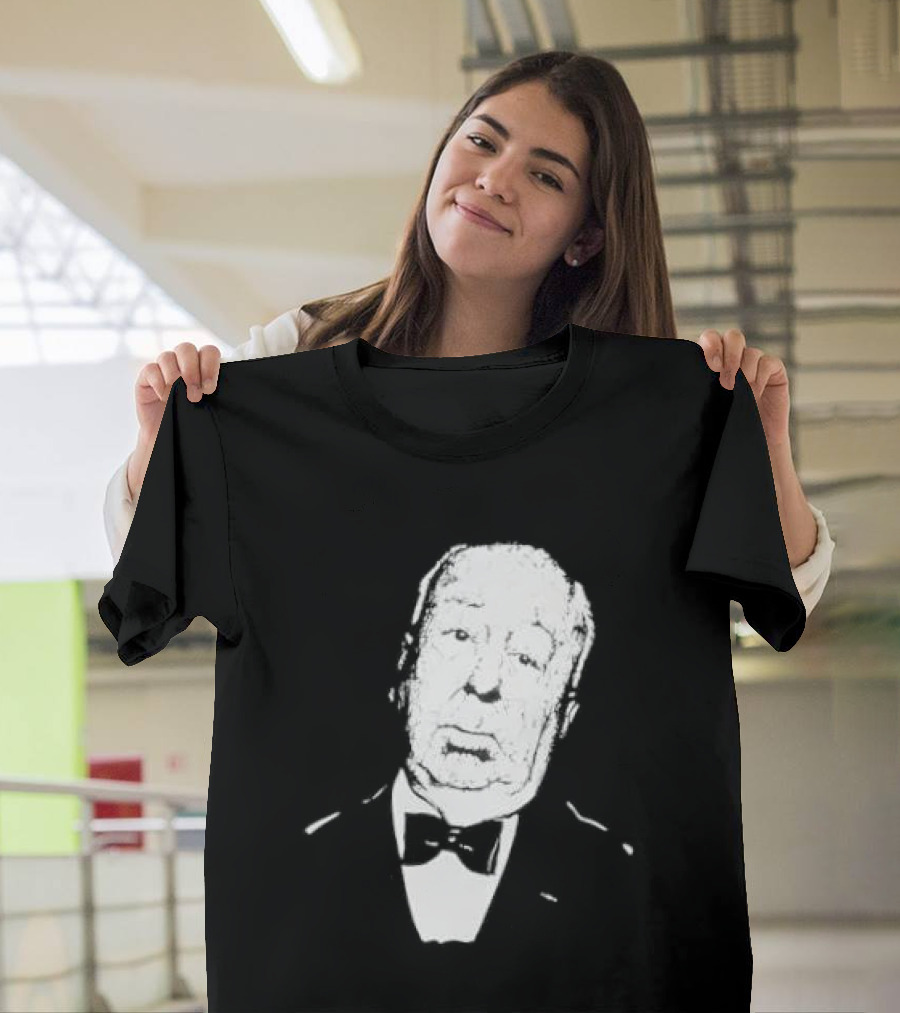 Alfred Hitchcock Staring Silhouette Iconic Filmmaker Style Bowtie T-Shirt