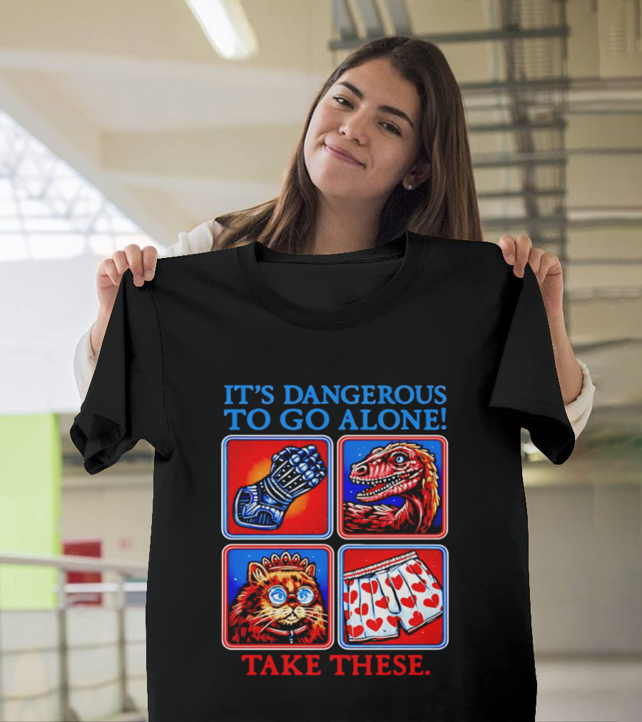 It's Dangerous To Go Alone Take These Gauntlet Raptor Cat Heart Boxers T-Shirt