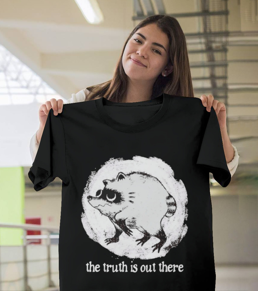 Jimothy The Raccoon The Truth Is Out There Black And White Sketch T-Shirt