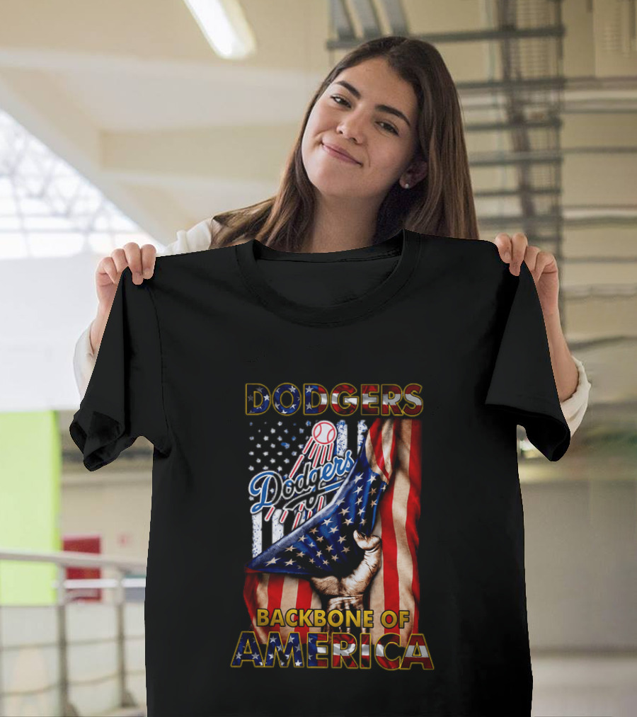 Dodgers Backbone Of America Baseball And Flag T-Shirt