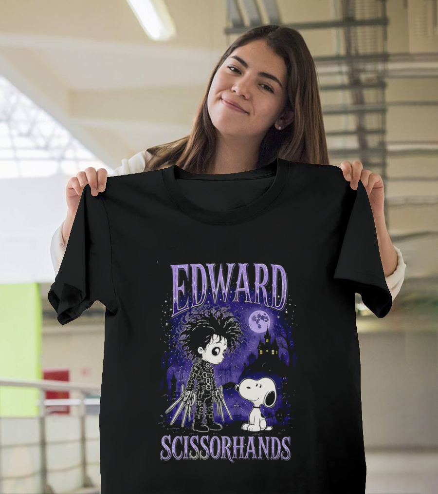Edward Scissorhands Meets Snoopy Halloween Moon Scene T-Shirt