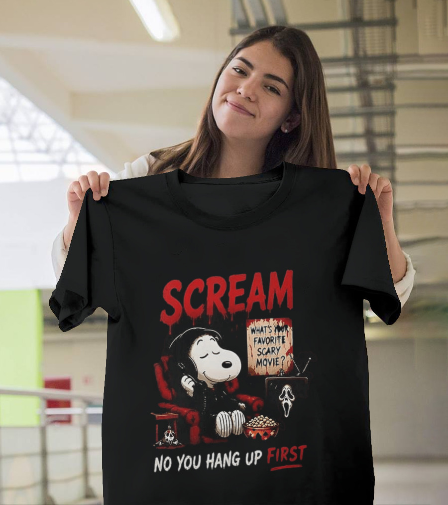 Snoopy Scream No You Hang Up First Scary Movie Popcorn T-Shirt