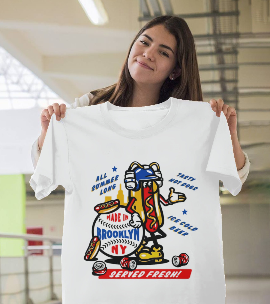 Made In Brooklyn NY Hot Dog With Ketchup All Summer Long Play Ball T-Shirt