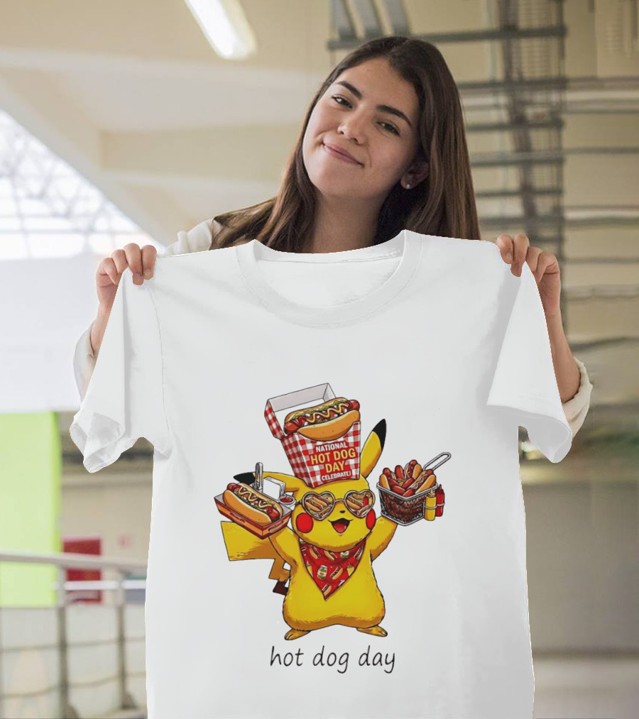 National Hot Dog Day Pikachu Heart Sunglasses Celebrate T-Shirt