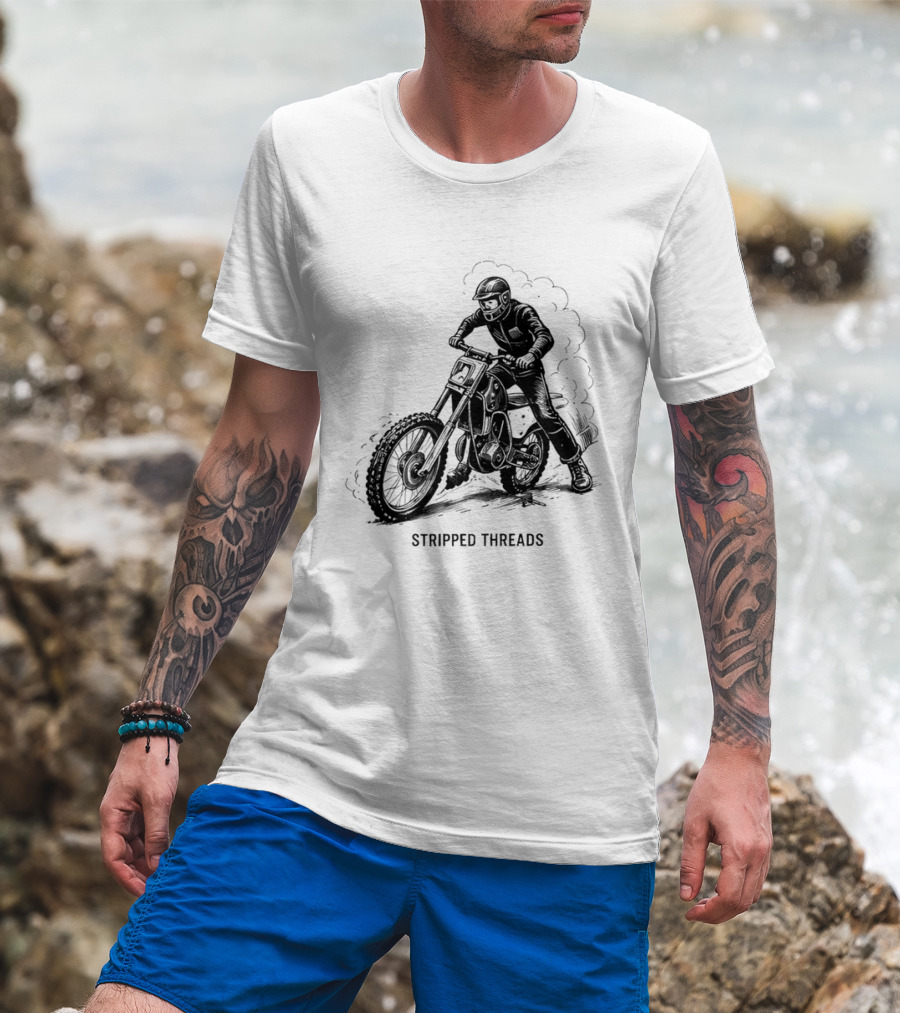 Stripped Threads Dirt Bike Rider Vintage Motocross T-Shirt
