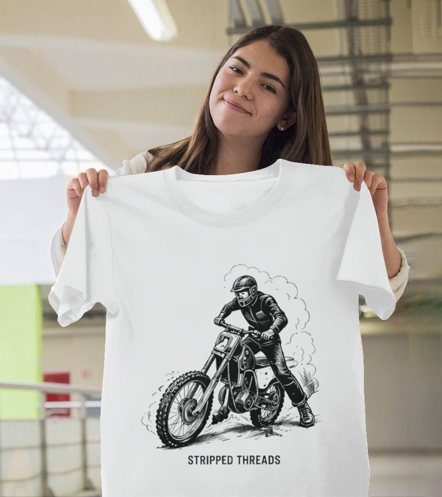 Stripped Threads Dirt Bike Rider Vintage Motocross T-Shirt