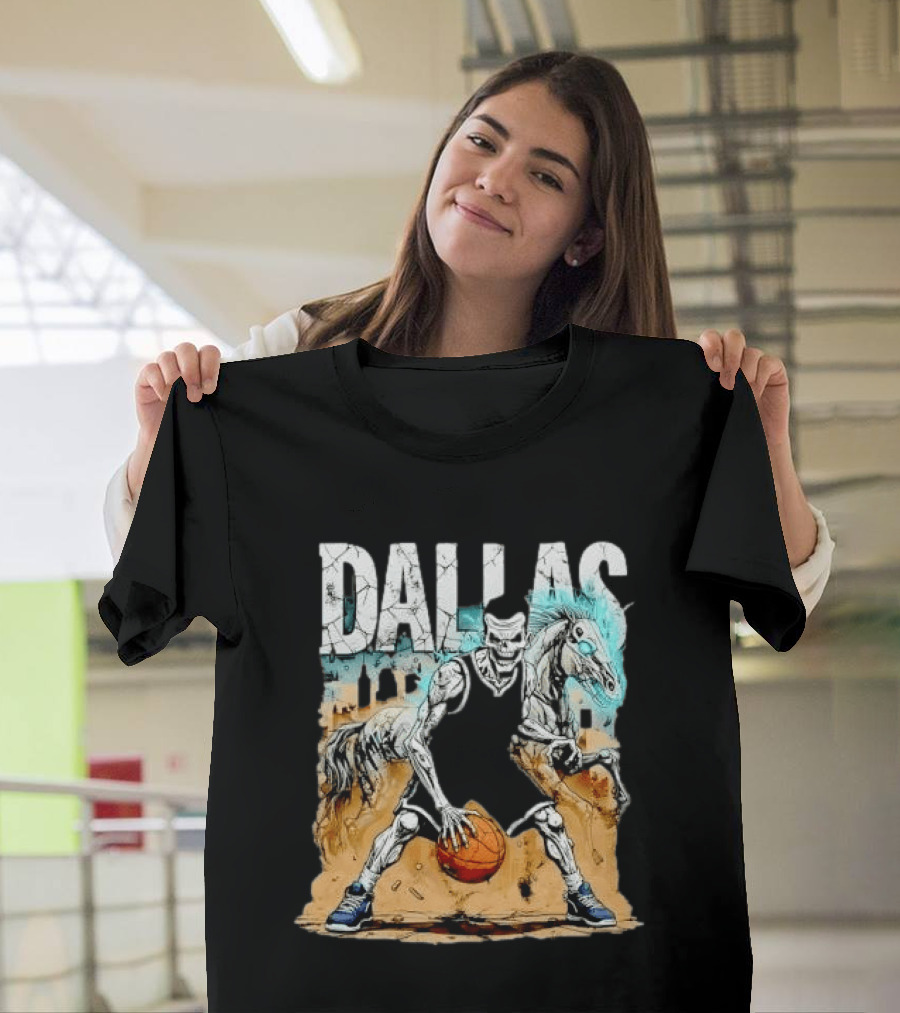 Undead Basketball Player Dribbling Skeleton Horse DALLAS T-Shirt
