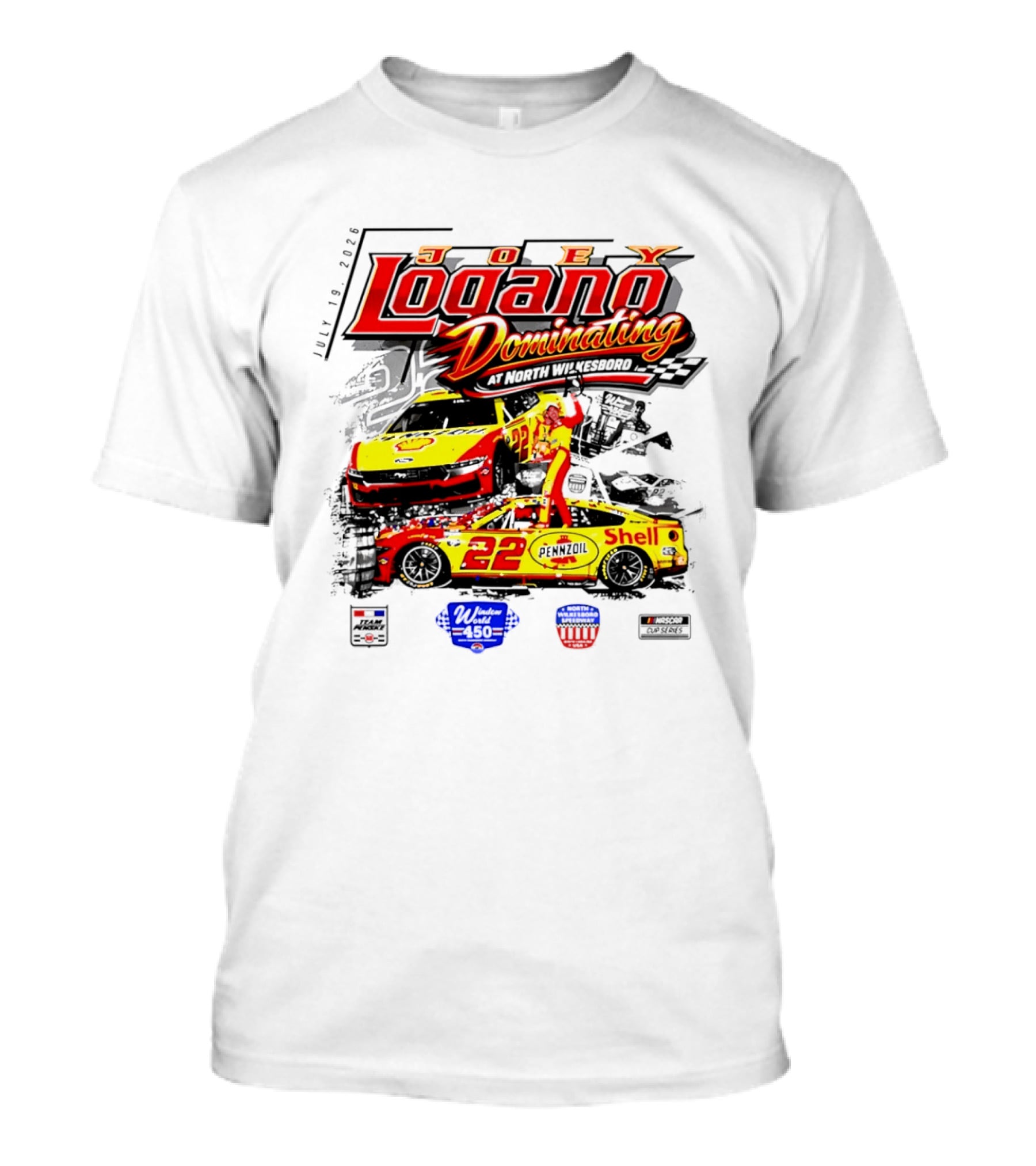 Joey Logano Dominating July 18 2026 North Wilkesboro Pennzoil Shell 22 Racing T-Shirt