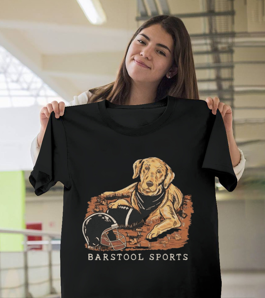 Barstool Sports Fall Football Dog With Helmet And Leaves T-Shirt