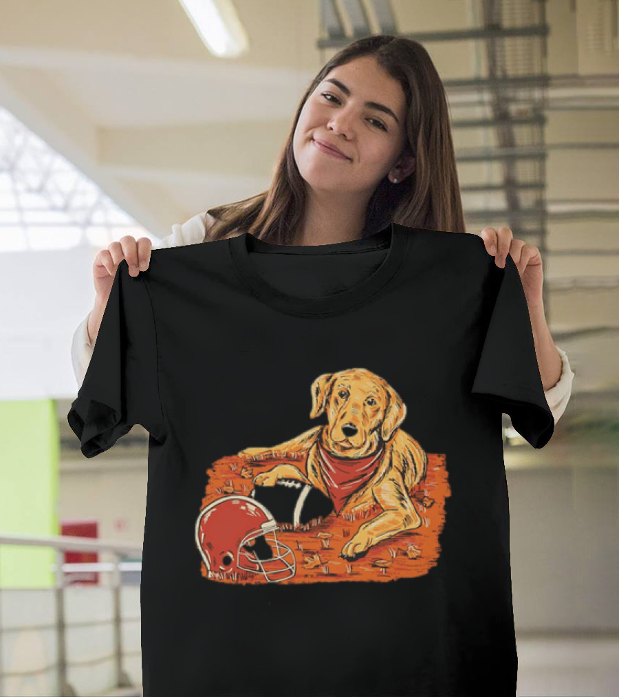 Labrador Retriever Fall Football Scene With Maroon Helmet T-Shirt