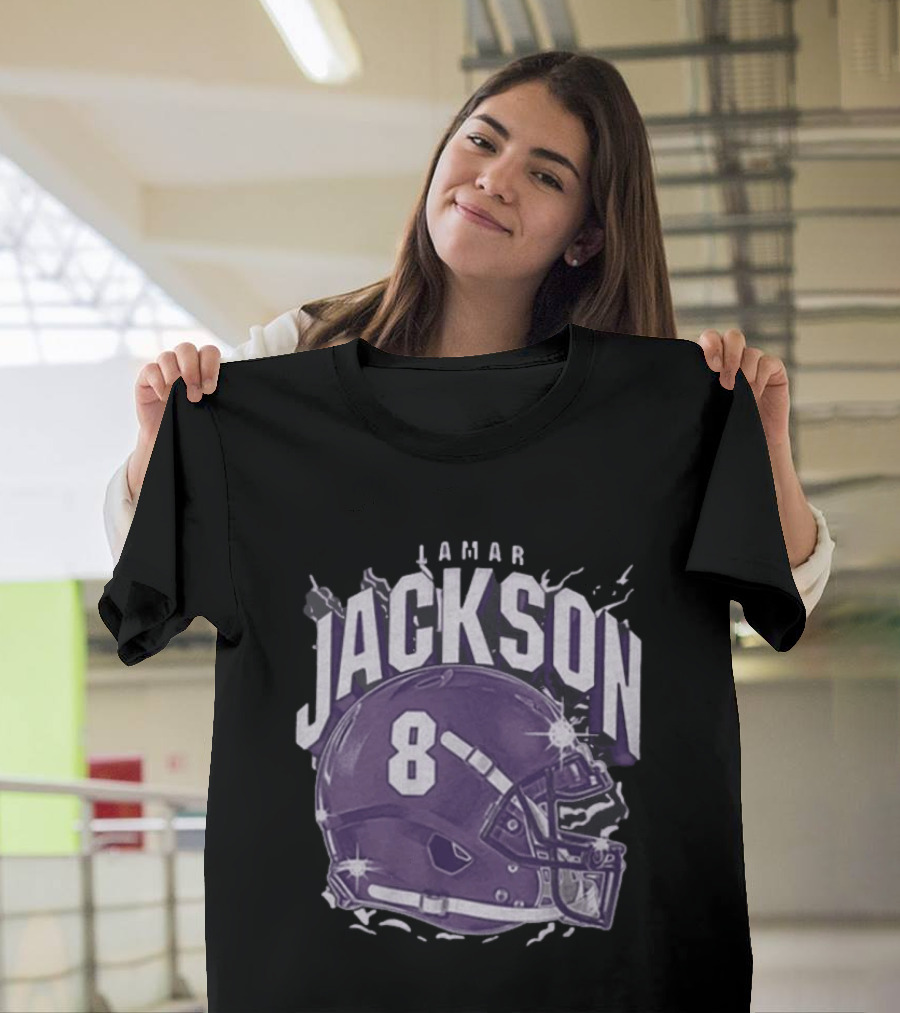 Lamar Jackson 8 Purple Helmet Baltimore Ravens T-Shirt