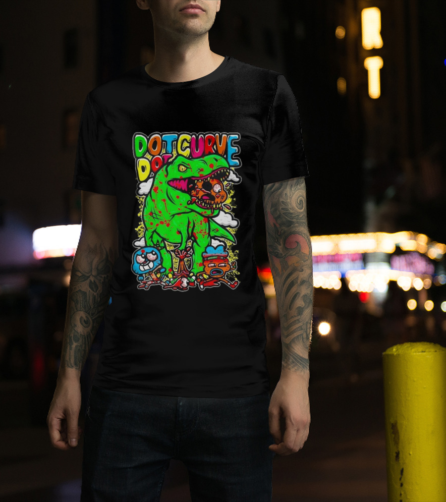 Dot Dot Curve Gumballs Gone Rawr Dinosaur Cartoon Clouds T-Shirt