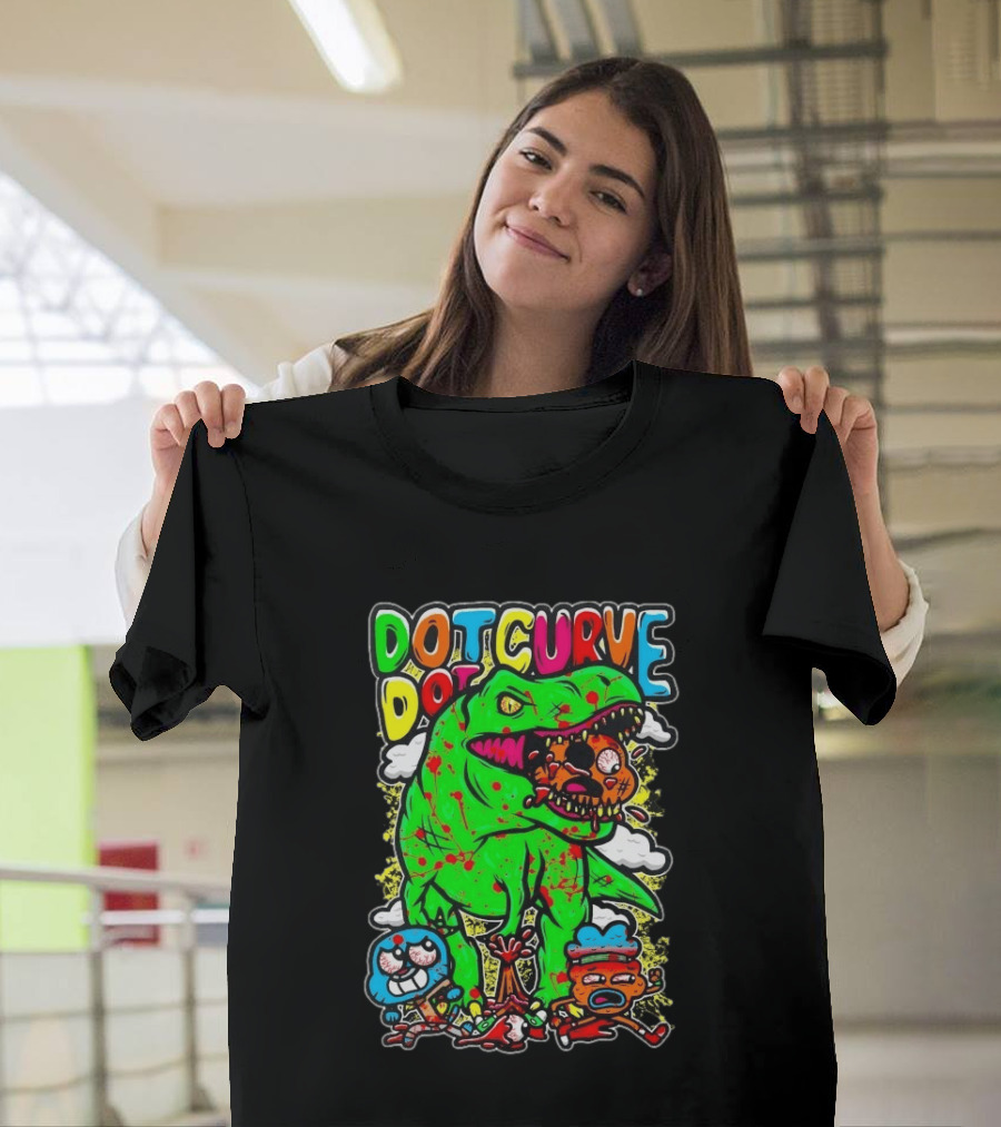 Dot Dot Curve Gumballs Gone Rawr Dinosaur Cartoon Clouds T-Shirt