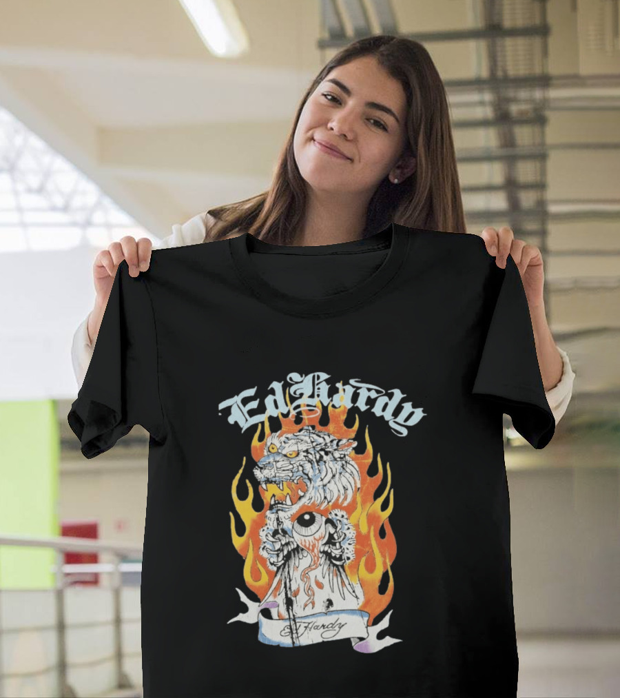 Ed Hardy Flaming Tiger Eyeball Flame Tattoo T-Shirt
