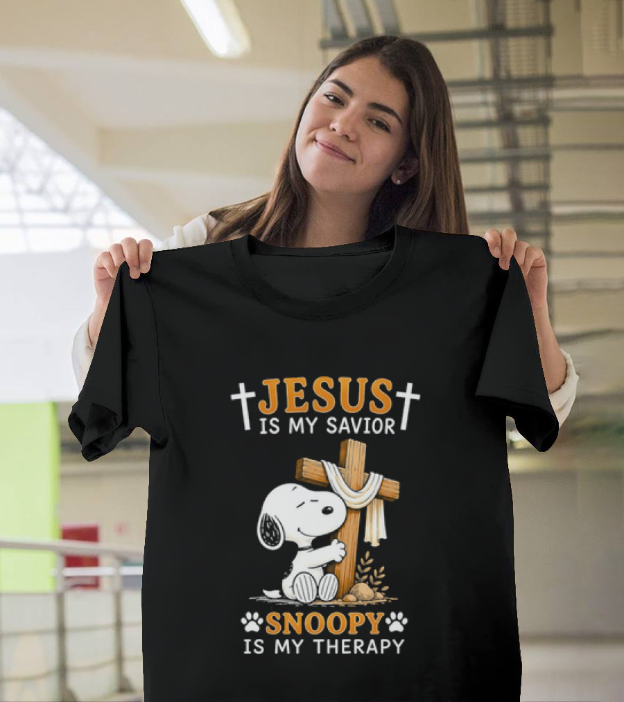 Jesus Is My Savior Snoopy Is My Therapy Cross And Faithful Beagle T-Shirt