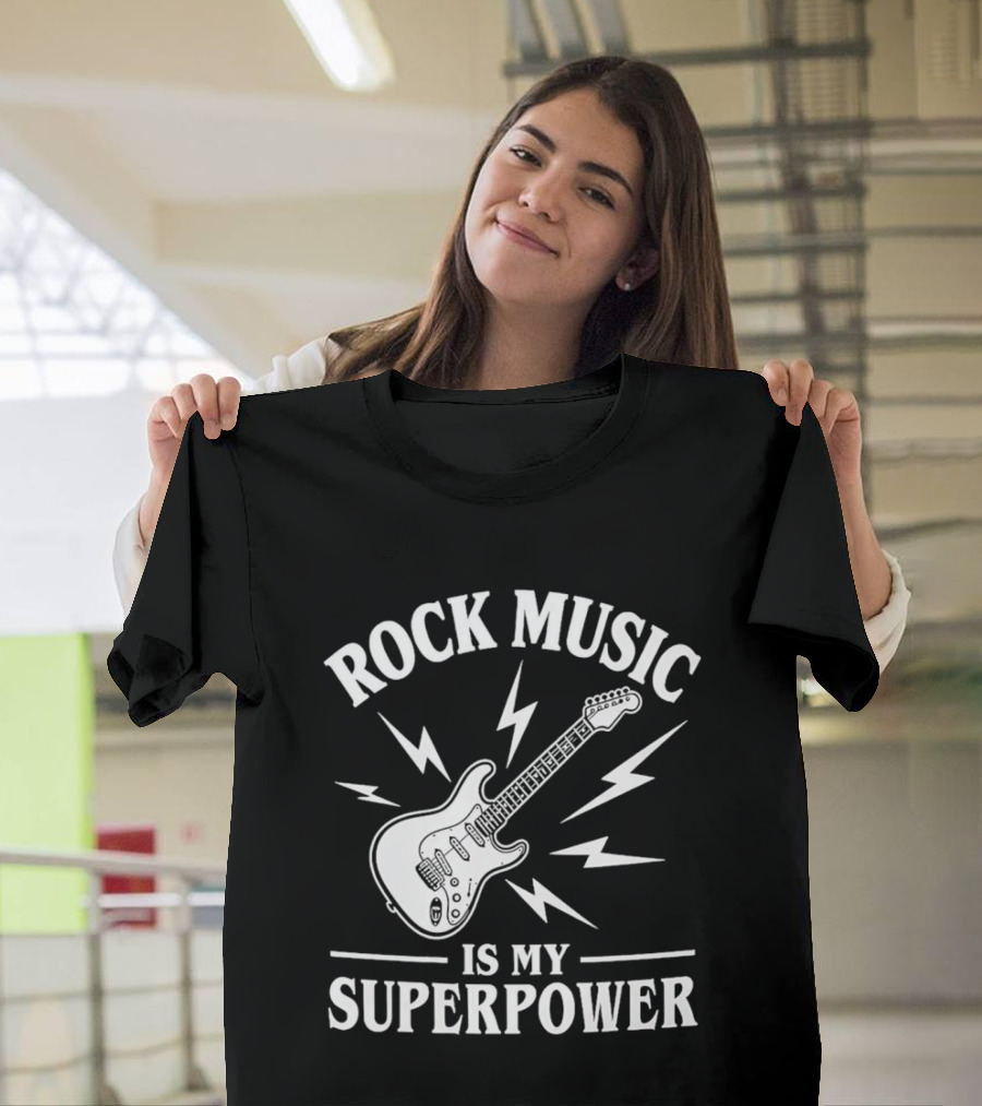 Rock Music Is My Superpower Guitar Electric Lightning T-Shirt