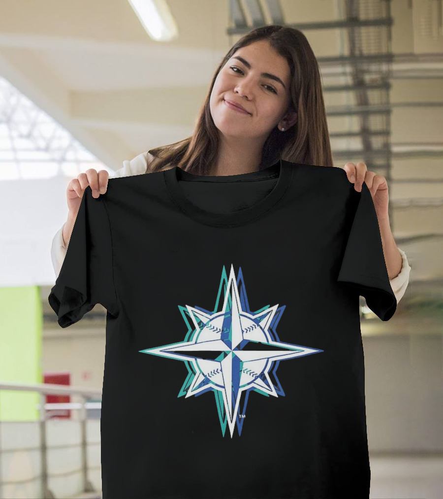 Seattle Mariners MLB 2026 Glitch Star With Baseball Seam Compass T-Shirt