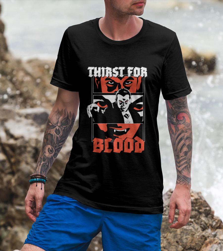 Thirst For Blood Vampire Horror Iconic Red Face T-Shirt