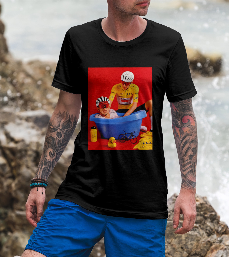 Tadej Pogačar Isaac Del Toro LCL UAE Team 2026 Cycling Bath Scene T-Shirt
