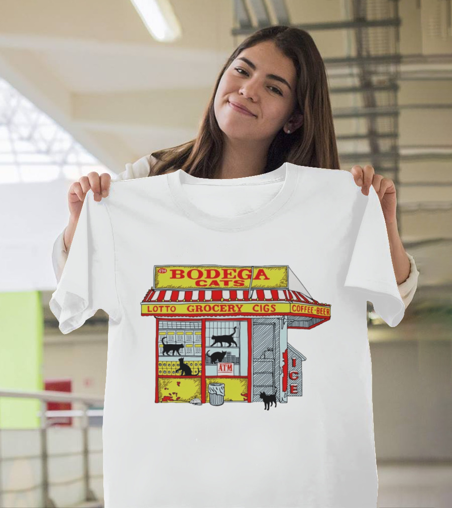 Bodega Cats Grocery Cigs Lotto Coffee Beer Ice ATM T-Shirt