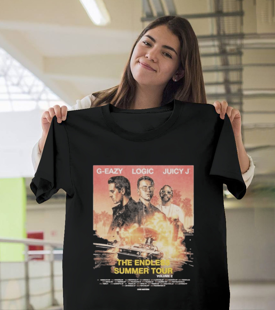 G Eazy Logic Juicy J The Endless Summer Tour Volume 2 2026 Retro Car Palm Trees T-Shirt