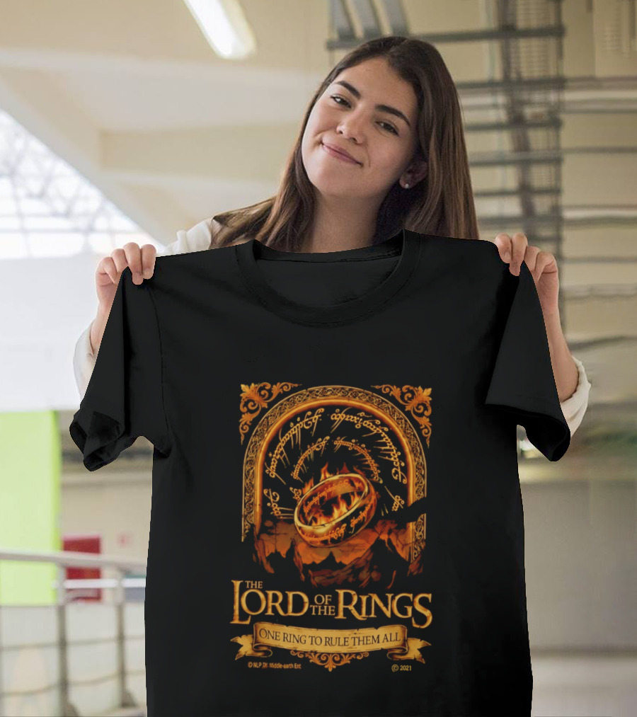 The Lord Of The Rings One Ring To Rule Them All Iconic Inscription And Flaming Ring T-Shirt