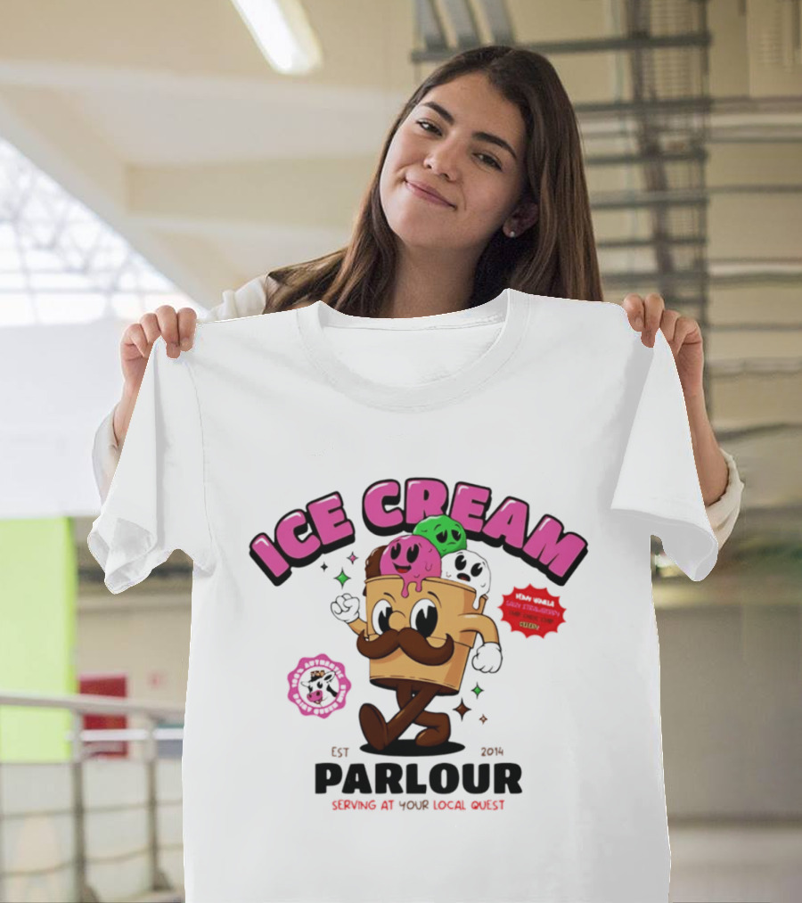 Ice Cream Parlour Est 2014 Serving At Your Local Quest Cartoon Characters Fun Scoop Club T-Shirt